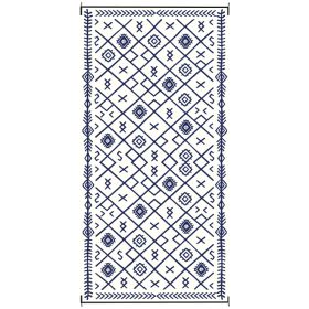 Reversible Outdoor Rug, Waterproof Plastic Straw With Carry Bag, 9 X 18, Blue & White Rhombus