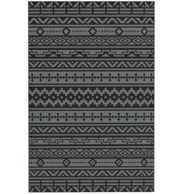 Reversible Outdoor Rug, Waterproof Plastic Straw With Carry Bag, 6 X 9, Black & Gray Geometric Wall