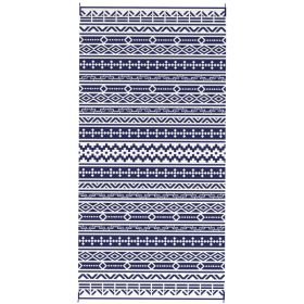 Reversible Outdoor Rug, Waterproof Plastic Straw With Carry Bag, 9 X 18, Blue & White Geometric Wall