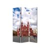 72" Red Blue And Ivory Canvas Folding Three Panel Screen Room Divider