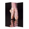 72" Black Canvas Folding Three Panel Screen Room Divider