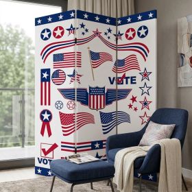 72" Blue and White Canvas Folding Three Panel Screen Room Divider