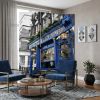 72" Blue And Gray Canvas Folding Three Panel Screen Room Divider