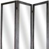 69" Black Wood and Mirrored Glass Folding Three Panel Screen Room Divider