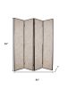 84" Beige Fabric Folding Four Panel Screen Room Divider