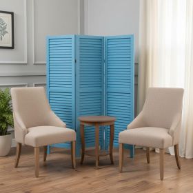 67" Blue Wood Folding Three Panel Screen Room Divider