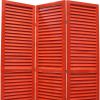 67" Red Wood Folding Three Panel Screen Room Divider