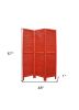 67" Red Wood Folding Three Panel Screen Room Divider