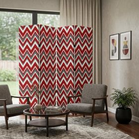 84" Red And Gray Canvas Folding Four Panel Screen Room Divider