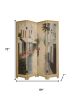 72" Beige Folding Three Panel Screen Room Divider