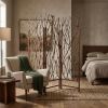 70" Brown Wood Branches Folding Three Panel Screen Room Divider