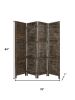 84" Black Wood Folding Four Panel Screen Room Divider