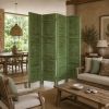 84" Green Rustic Wood Folding Four Panel Screen Room Divider