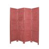 84" Red Wood Folding Four Panel Screen Room Divider