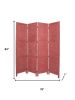 84" Red Wood Folding Four Panel Screen Room Divider
