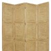 84" Yellow Wood Folding Four Panel Screen Room Divider