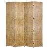 84" Gold Wood Folding Four Panel Screen Room Divider