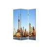72" Blue Reversible China Cityscape Canvas Folding Three Panel Screen Room Divider
