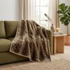 70" X 50" Black Brown And Ivory Faux Fur Leopard Plush Throw Blanket