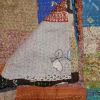 60" X 90" Blue Brown And Green Patchwork Cotton Quilted Kantha Throw Blanket with Embroidery