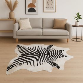 6' X 7' Black And Off White Cowhide Zebra Print Area Rug