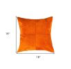 18" Orange Genuine Cowhide Stitchwork Throw Pillow