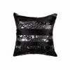 18" Black And Silver Striped Cowhide Throw Pillow