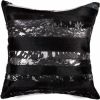 18" Black And Silver Striped Cowhide Throw Pillow