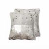 Set of Two Silver and Gray Cowhide Throw Pillow