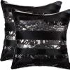 Set of Two 18" Gold and Black Cowhide Throw Pillows