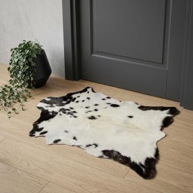 2' X 3' Black And White Cowhide Cowhide Print Hand Woven Area Rug