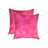 Set of Two 18" Fuchsia Cowhide Throw Pillows