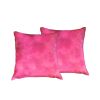Set of Two 18" Fuchsia Cowhide Throw Pillows