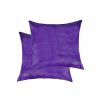Set of Two 18" Purple Cowhide Throw Pillows