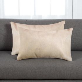 Set of Two 12" X 20" Tan Cowhide Throw Pillows