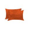 Set of Two 12" X 20" Orange Genuine Cowhide Lumbar Throw Pillows