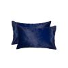 Set of Two 12" X 20" Navy Blue Cowhide Lumbar Throw Pillows