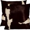 Set of Two 18" Chocolate And White Cowhide Cowhide Throw Pillows