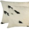 12" X 20" X 5" White And Black Cowhide  Pillow 2 Pack