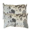 Set Of 2 Gray And White Natural Cowhide Pillows
