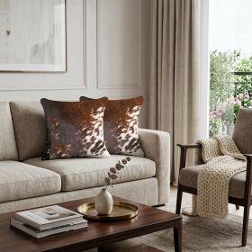 Set of Two 18" Brown and White Cowhide Throw Pillow