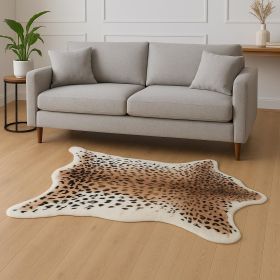 5' X 8' Brown And Black Leopard Print Hand Knotted Area Rug