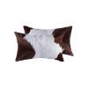 Set of Two 12" X 20" Brown and White Genuine Cowhide Throw Pillows