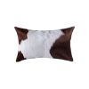 Set of Two 12" X 20" Brown and White Genuine Cowhide Throw Pillows