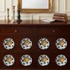 Set of Eight Green White And Gold Geometric Ceramic Drawer Pull Knobs