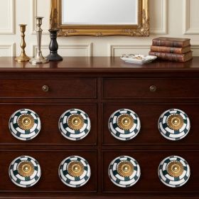 Set of Eight Green White And Gold Geometric Ceramic Drawer Pull Knobs