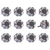 Set of Twelve Black And White Floral Ceramic Drawer Pull Knobs