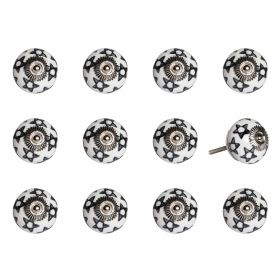 Set of Twelve Black And White Ceramic Drawer Pull Knobs