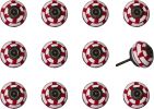 Set of Twelve Red And White Geometric Ceramic Drawer Pull Knobs