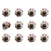 Set of Twelve Burgundy White And Copper Floral Ceramic Drawer Pull Knobs